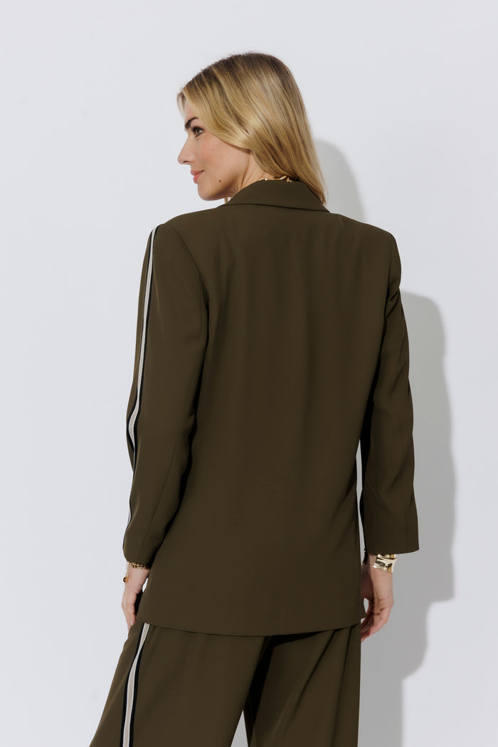 Khaki Euro Stripe Boyfriend Blazer