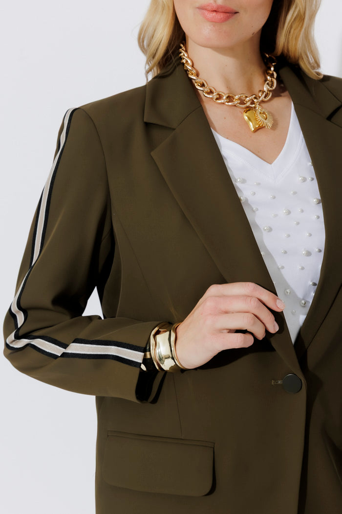 Khaki Euro Stripe Boyfriend Blazer