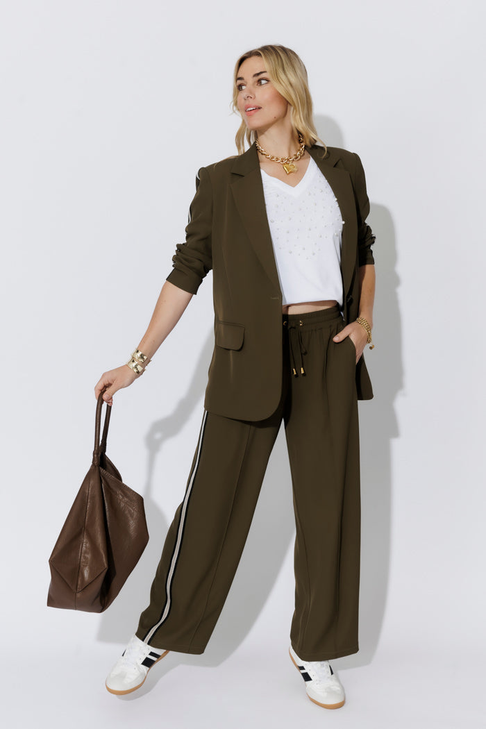 Khaki Euro Stripe Boyfriend Blazer