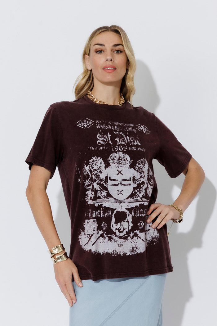 Burgundy Washed Cotton Band T-Shirt