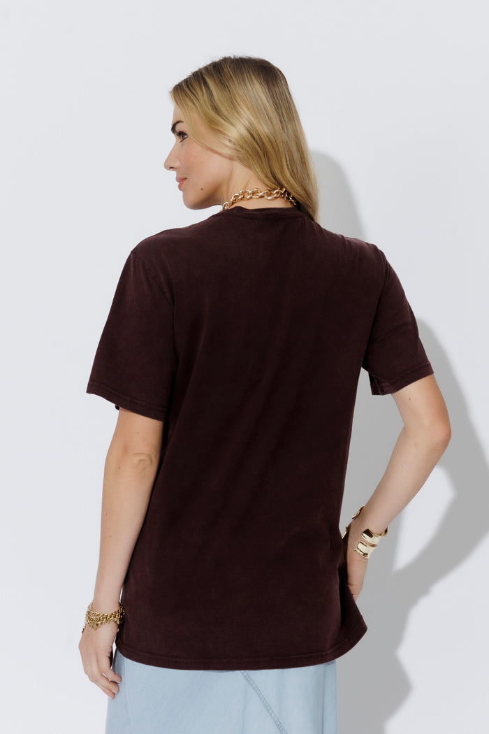 Burgundy Washed Cotton Band T-Shirt