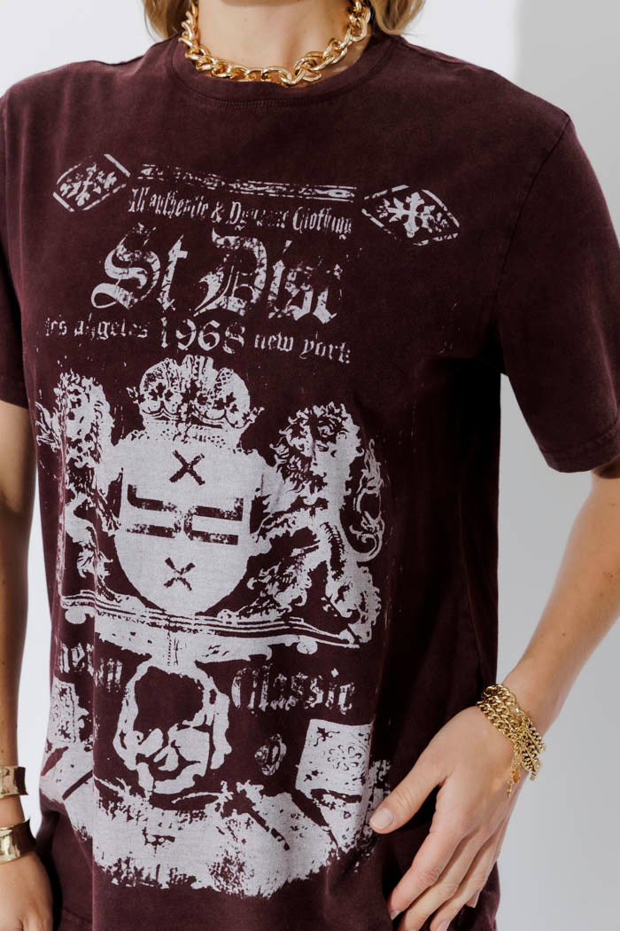 Burgundy Washed Cotton Band T-Shirt