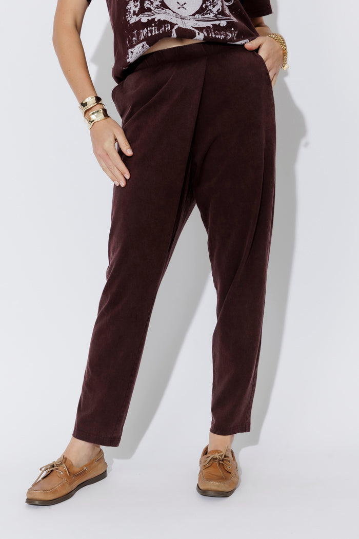 Burgundy Washed Cotton Wrap Pant