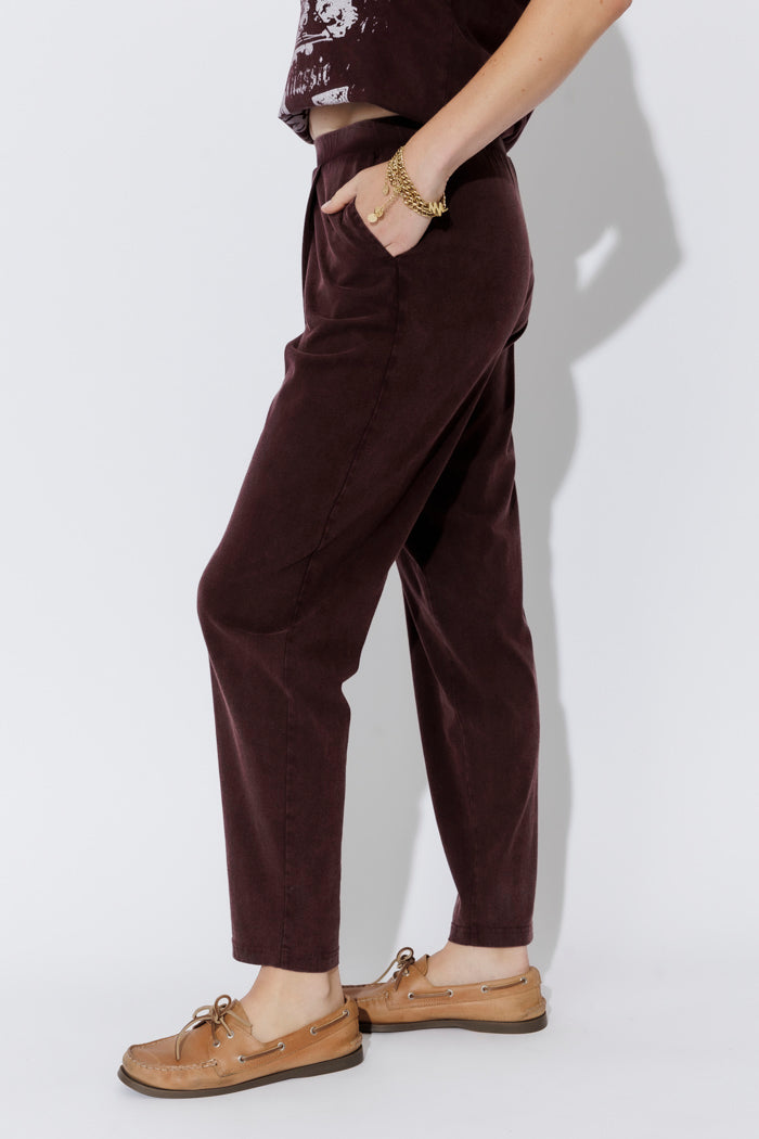 Burgundy Washed Cotton Wrap Pant