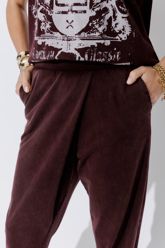 Burgundy Washed Cotton Wrap Pant