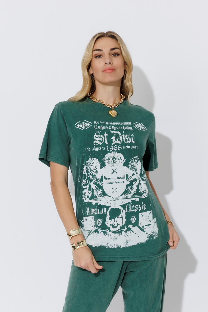 Green Washed Cotton Band T-Shirt