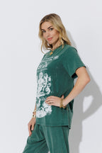 Green Washed Cotton Band T-Shirt