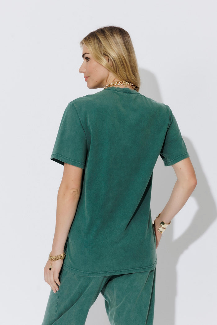 Green Washed Cotton Band T-Shirt