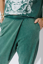 Green Washed Cotton Wrap Pant