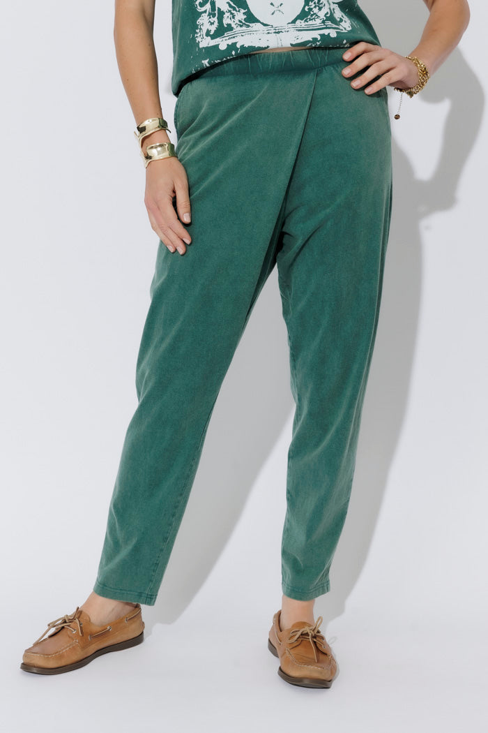Green Washed Cotton Wrap Pant