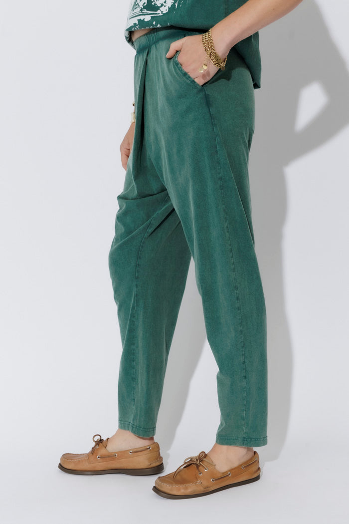 Green Washed Cotton Wrap Pant