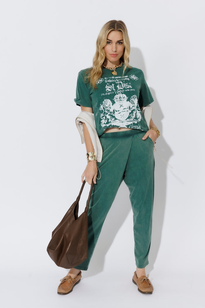 Green Washed Cotton Wrap Pant