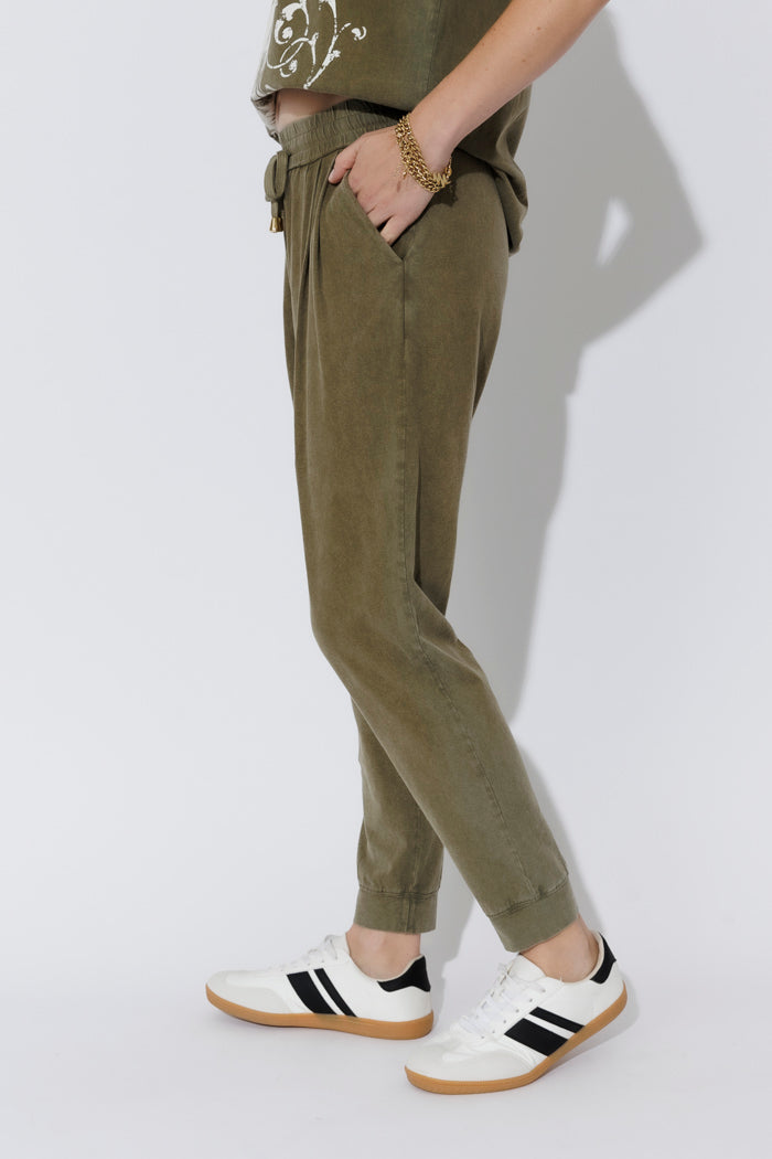 Khaki Washed Cotton Slouch Pant