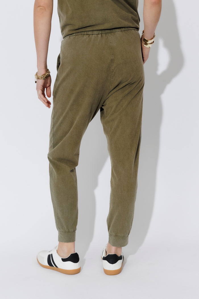 Khaki Washed Cotton Slouch Pant