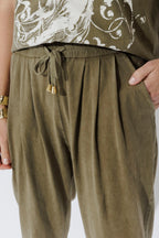 Khaki Washed Cotton Slouch Pant