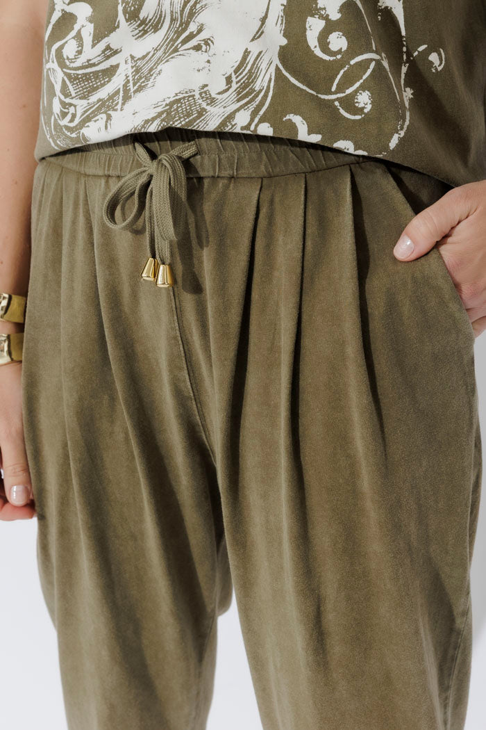 Khaki Washed Cotton Slouch Pant