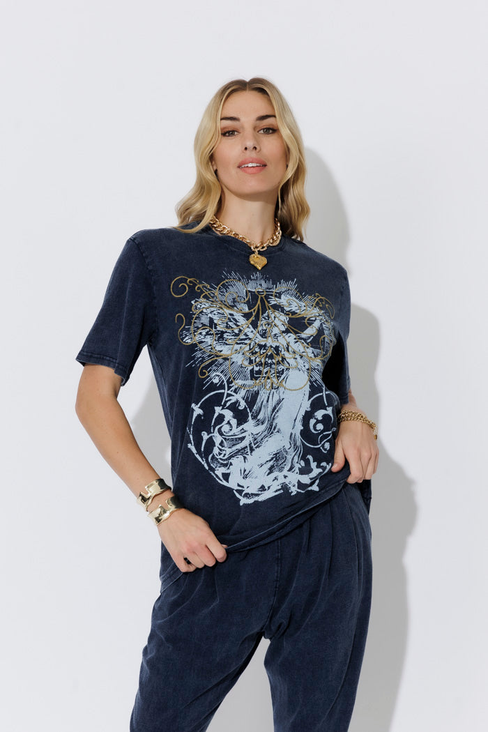 Navy Washed Cotton Angel T-Shirt