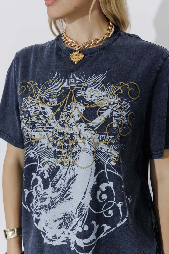 Navy Washed Cotton Angel T-Shirt