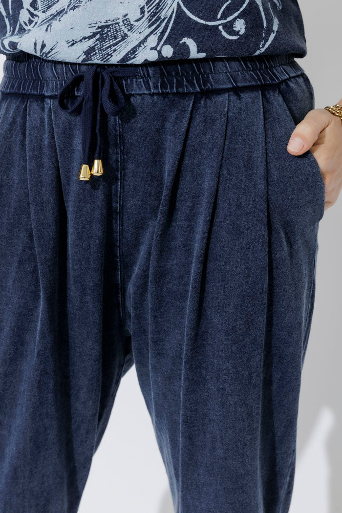 Navy Washed Cotton Slouch Pant