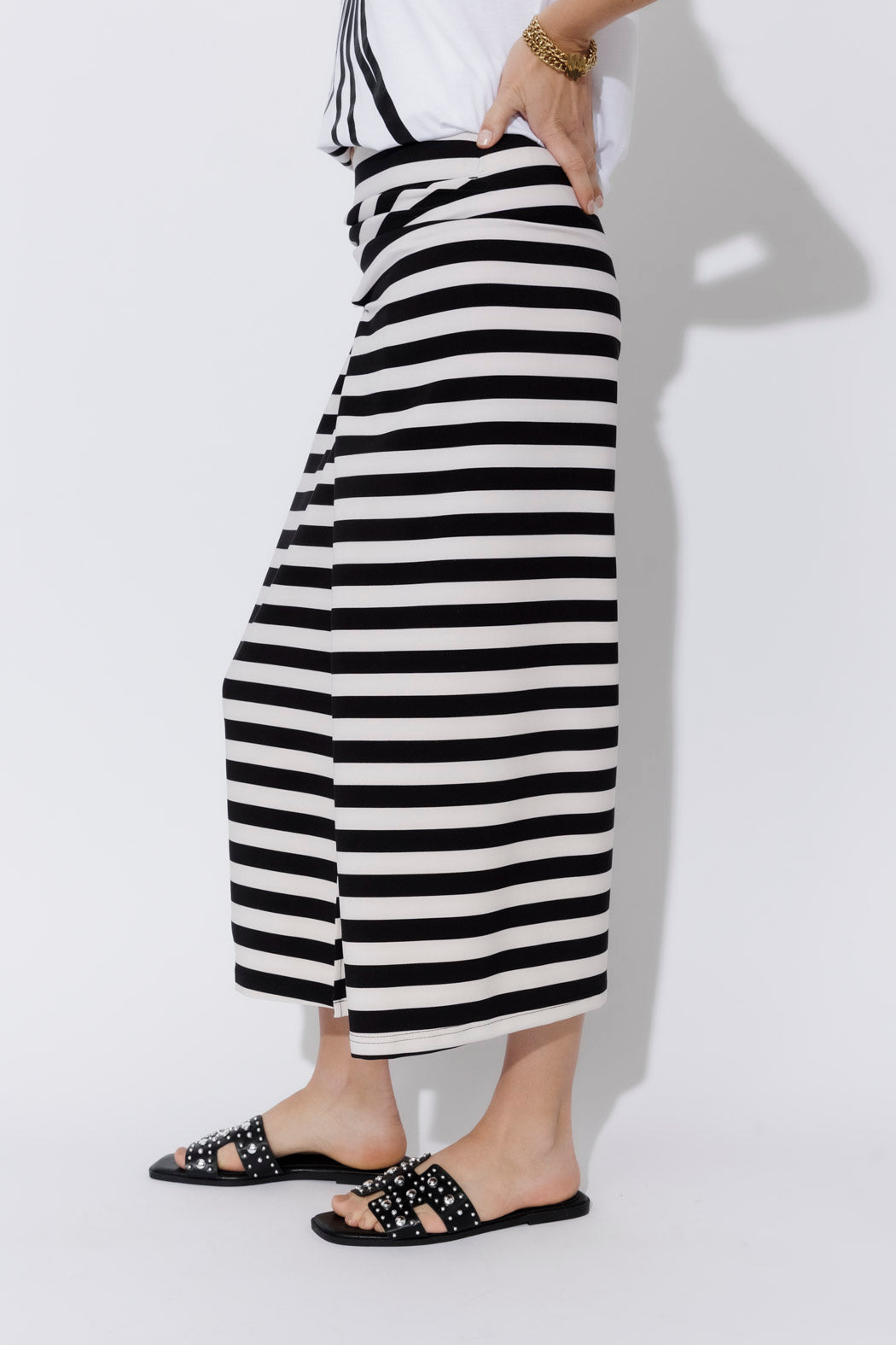 Stripe Drape Front Skirt