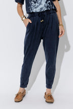 Navy Washed Cotton Slouch Pant