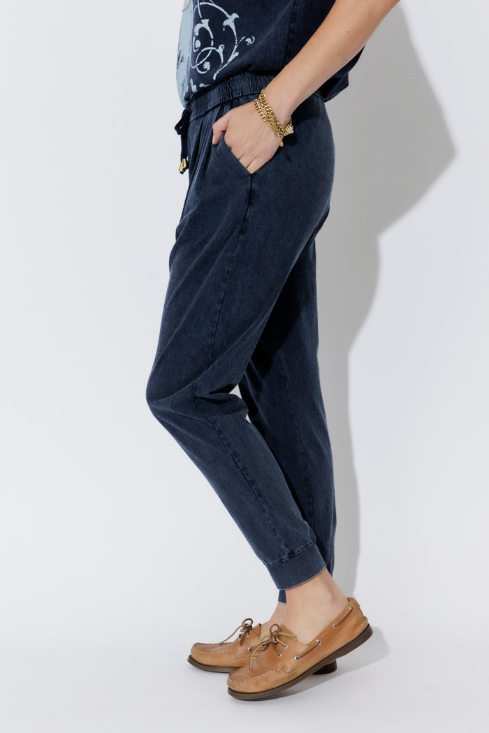 Navy Washed Cotton Slouch Pant