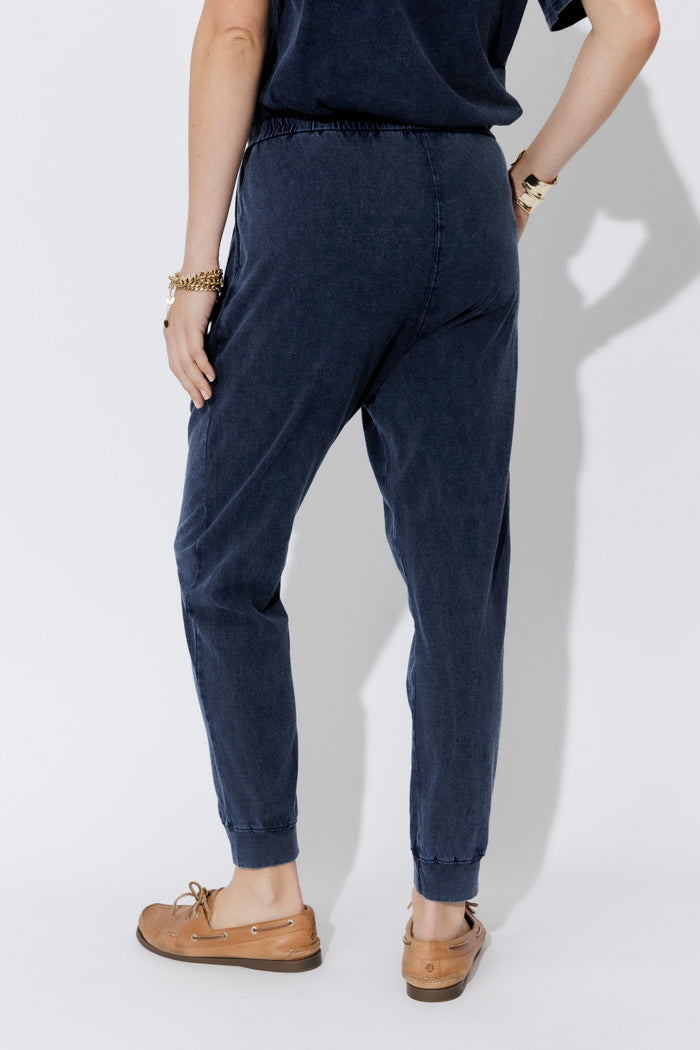Navy Washed Cotton Slouch Pant