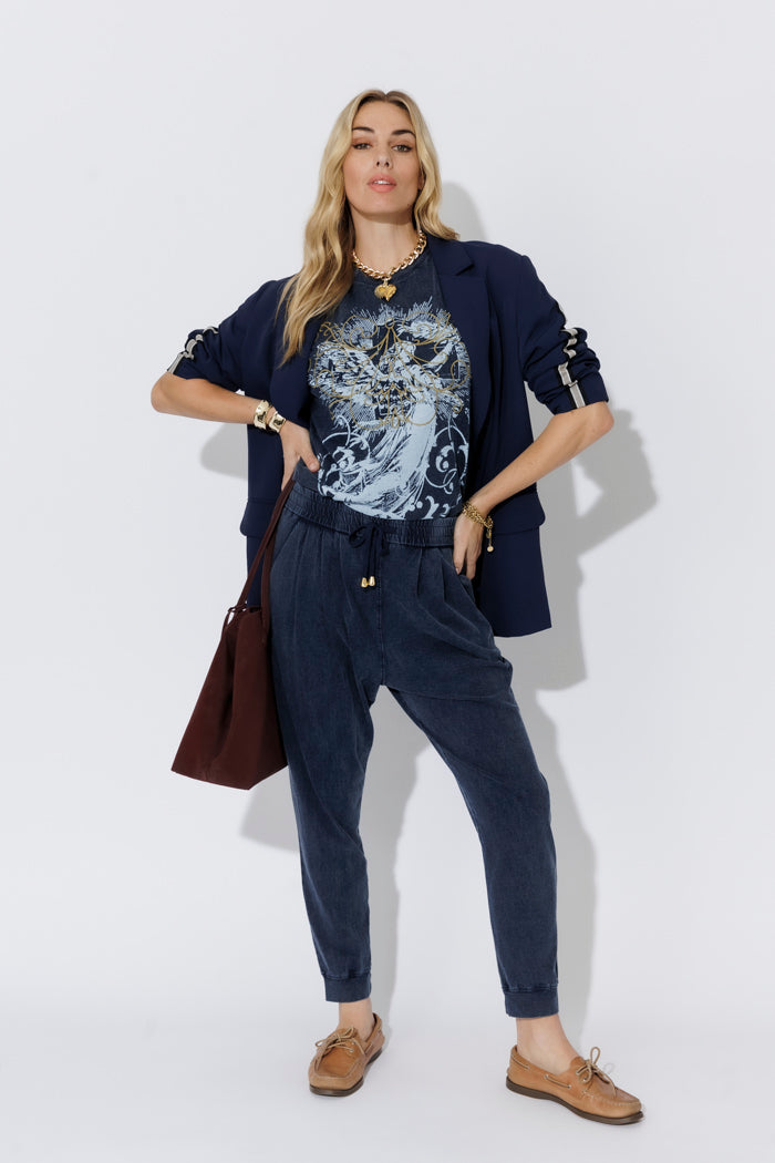 Navy Washed Cotton Slouch Pant