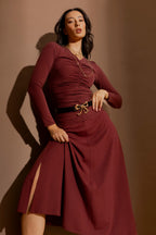 Burgundy Tencel Roll Top Skirt