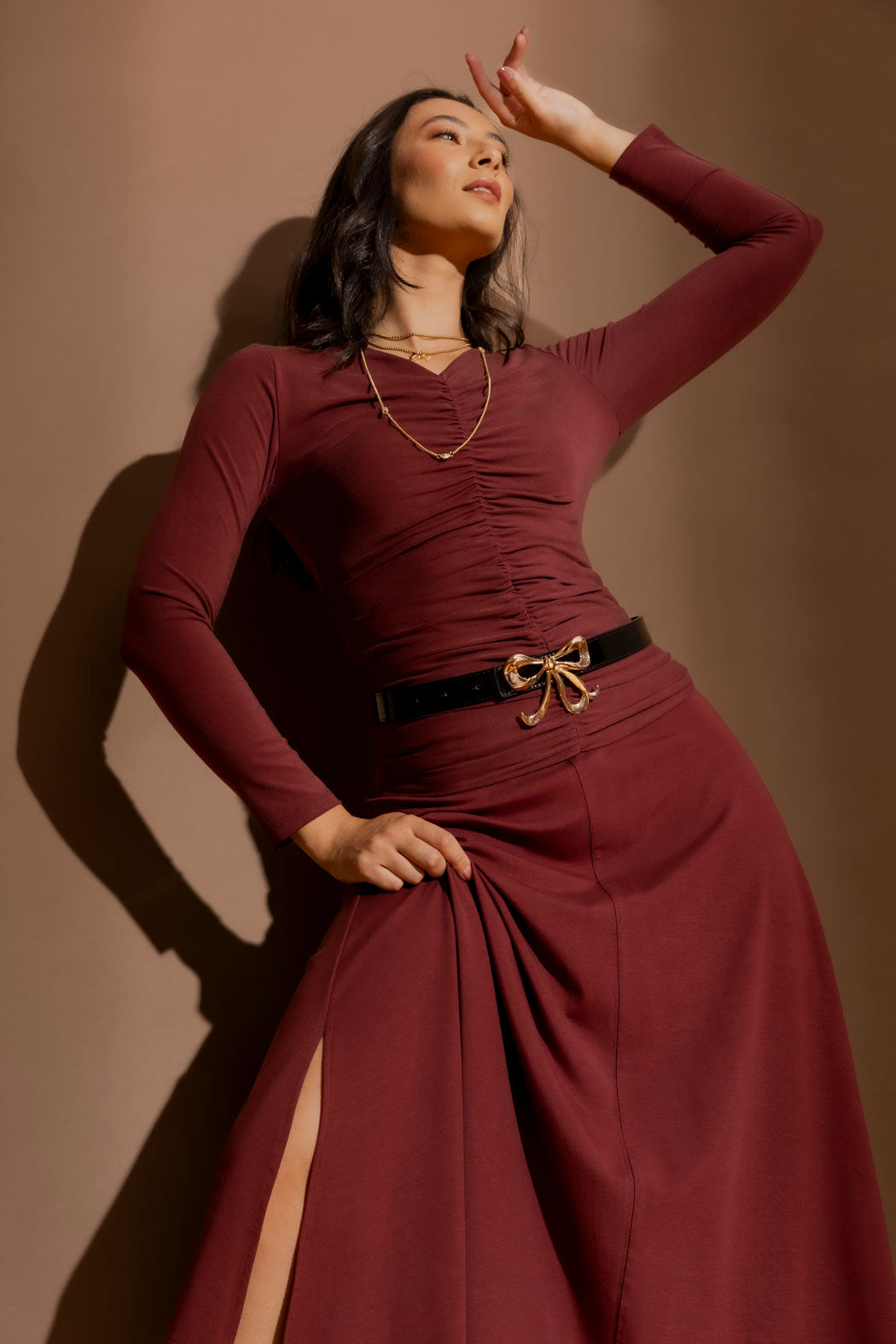 Burgundy Tencel Ruched Top