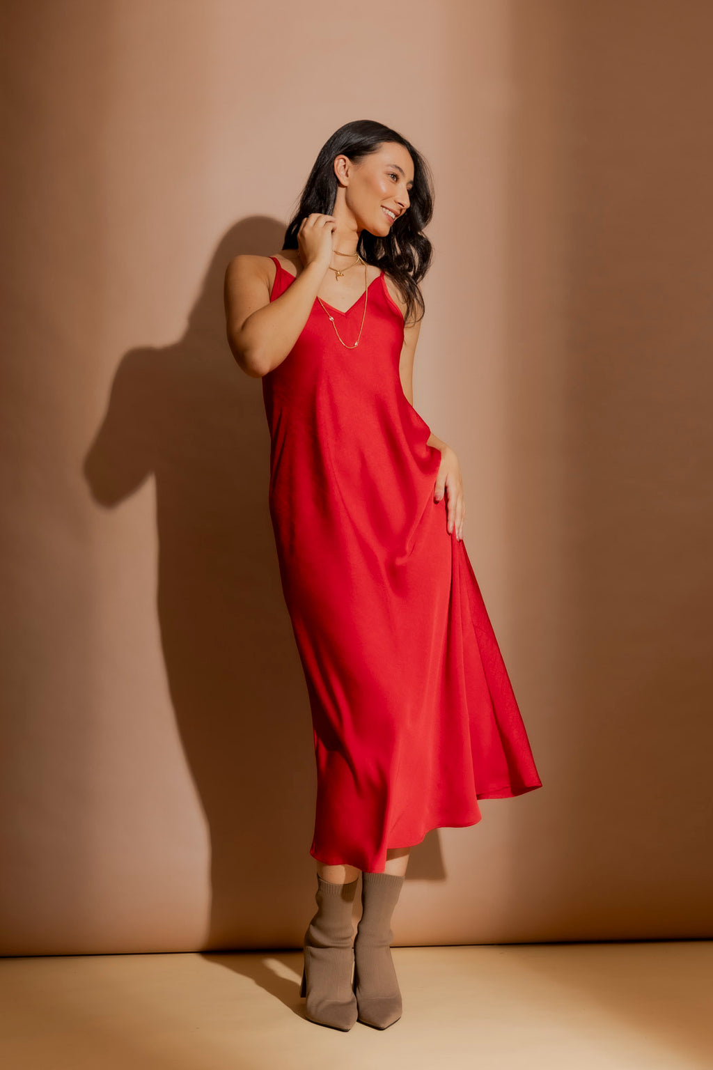 Red Embossed Bias Dress