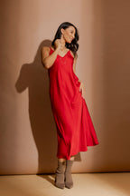 Red Embossed Bias Dress