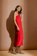 Red Embossed Bias Dress