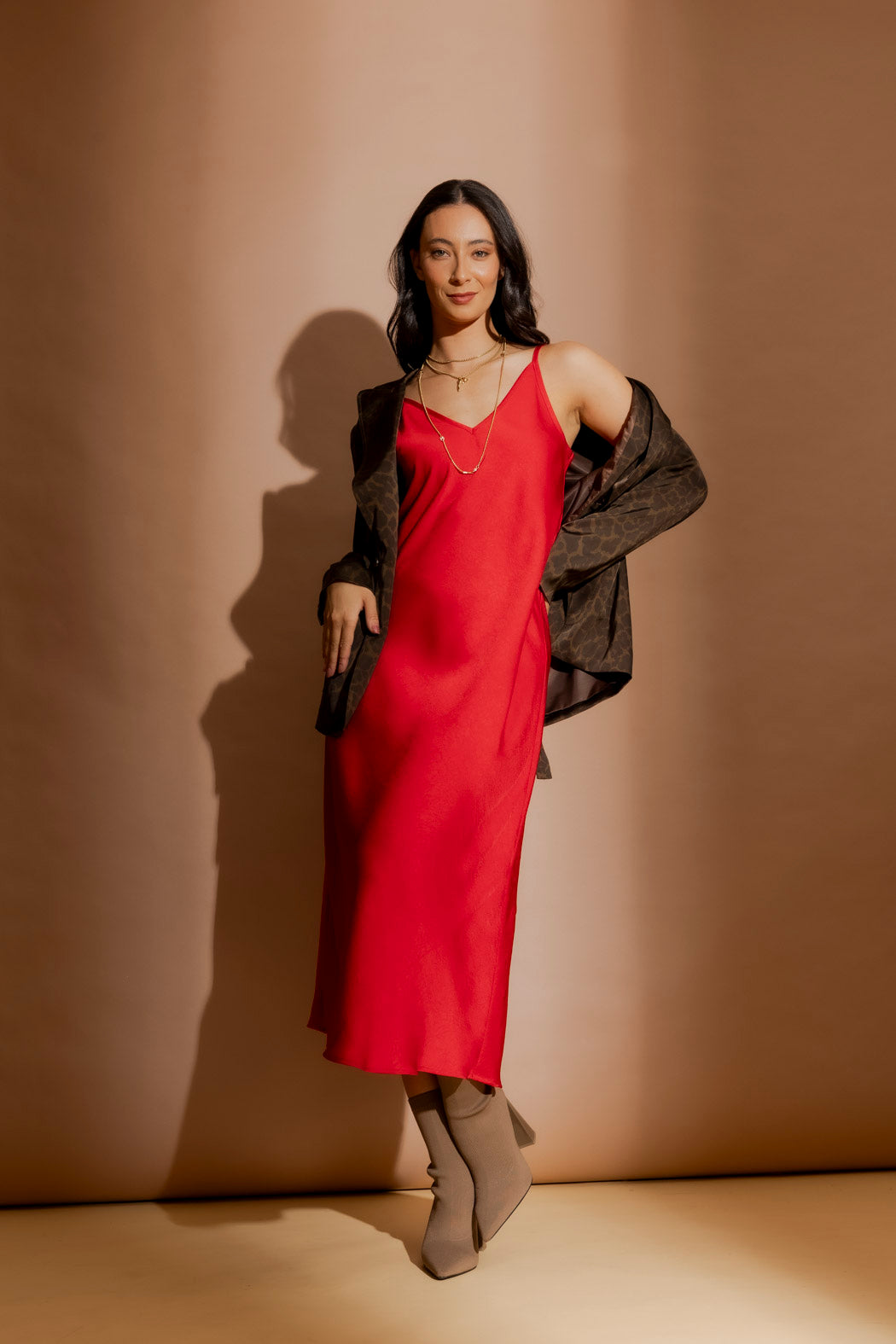 Red Embossed Bias Dress