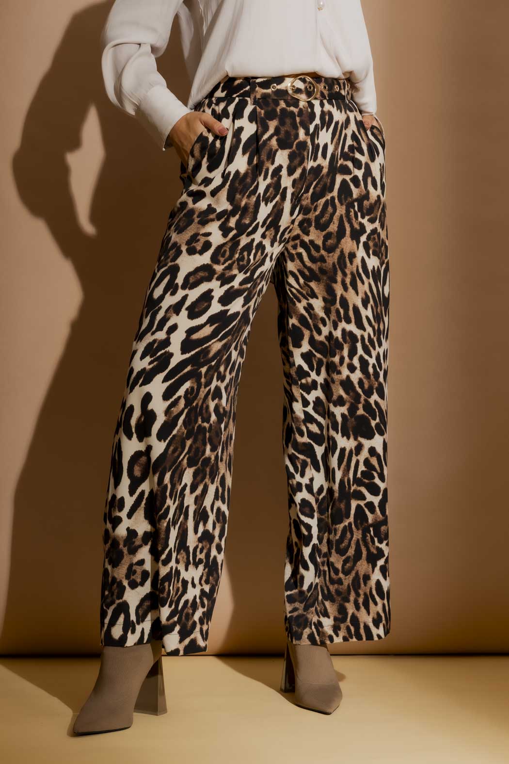 Cream Animal Pleated Pant Cream Animal