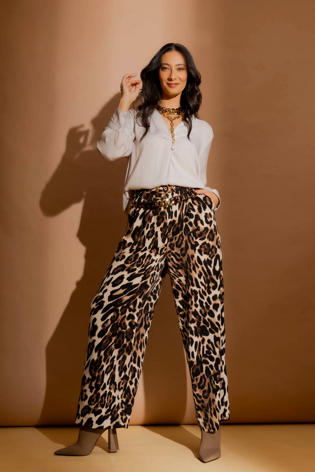 Cream Animal Pleated Pant Cream Animal