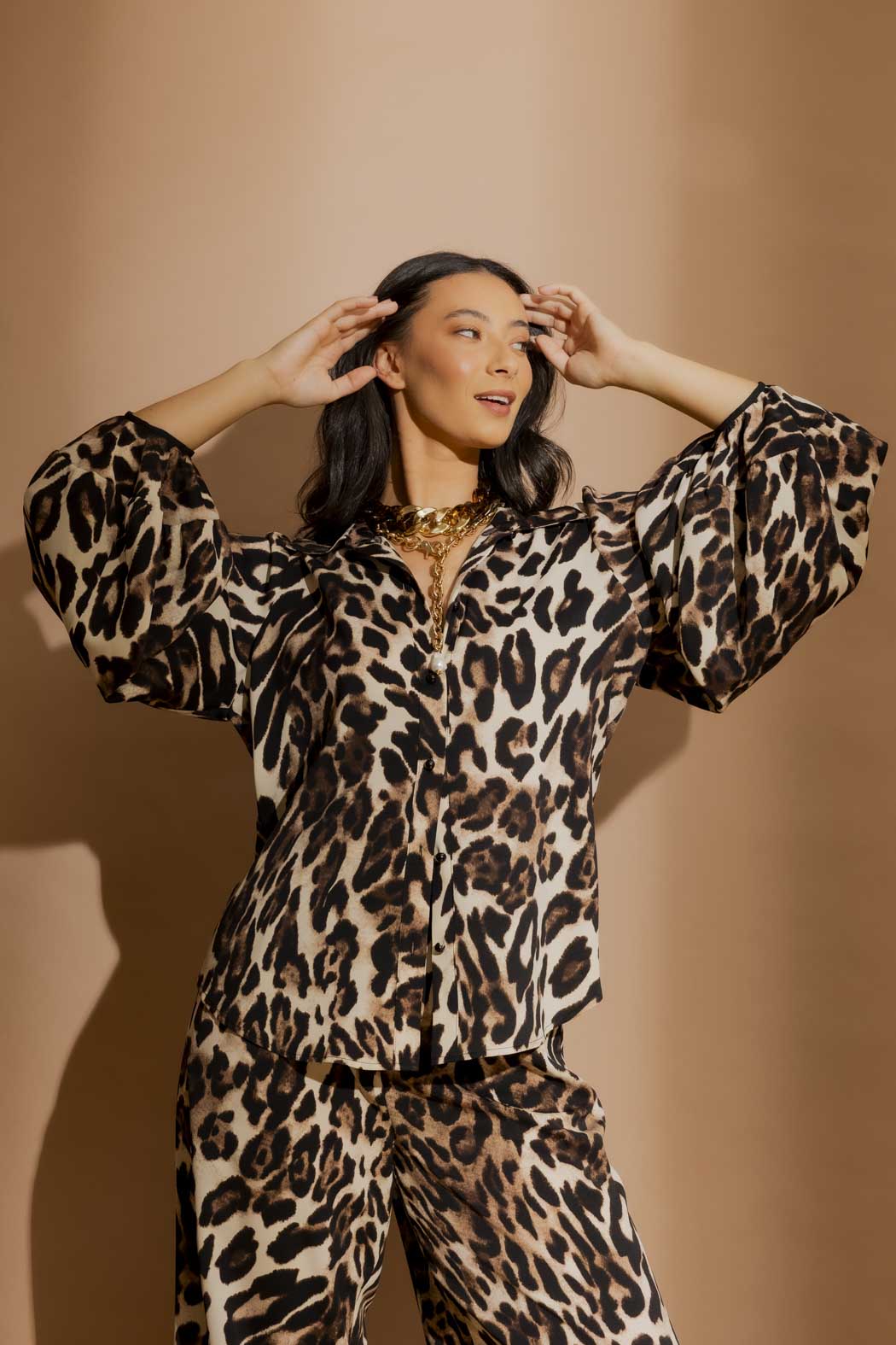 Cream Animal Balloon Sleeve Shirt Cream Animal