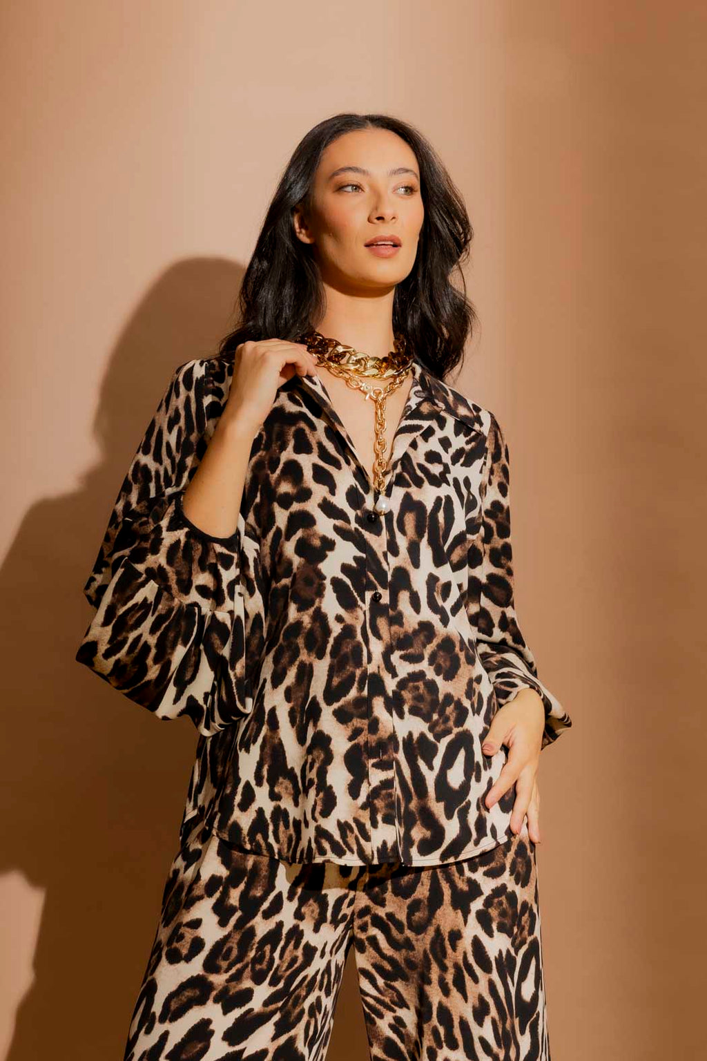 Cream Animal Balloon Sleeve Shirt Cream Animal