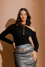 Black Tencel One Shoulder Top