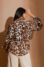 Tan Animal Balloon Sleeve Shirt Tan Animal