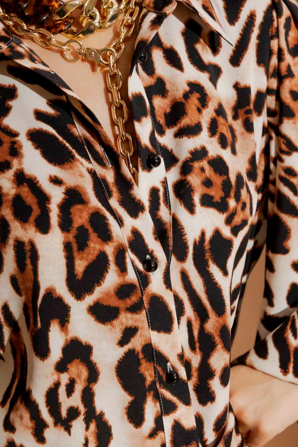 Tan Animal Balloon Sleeve Shirt Tan Animal