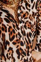 Tan Animal Balloon Sleeve Shirt Tan Animal