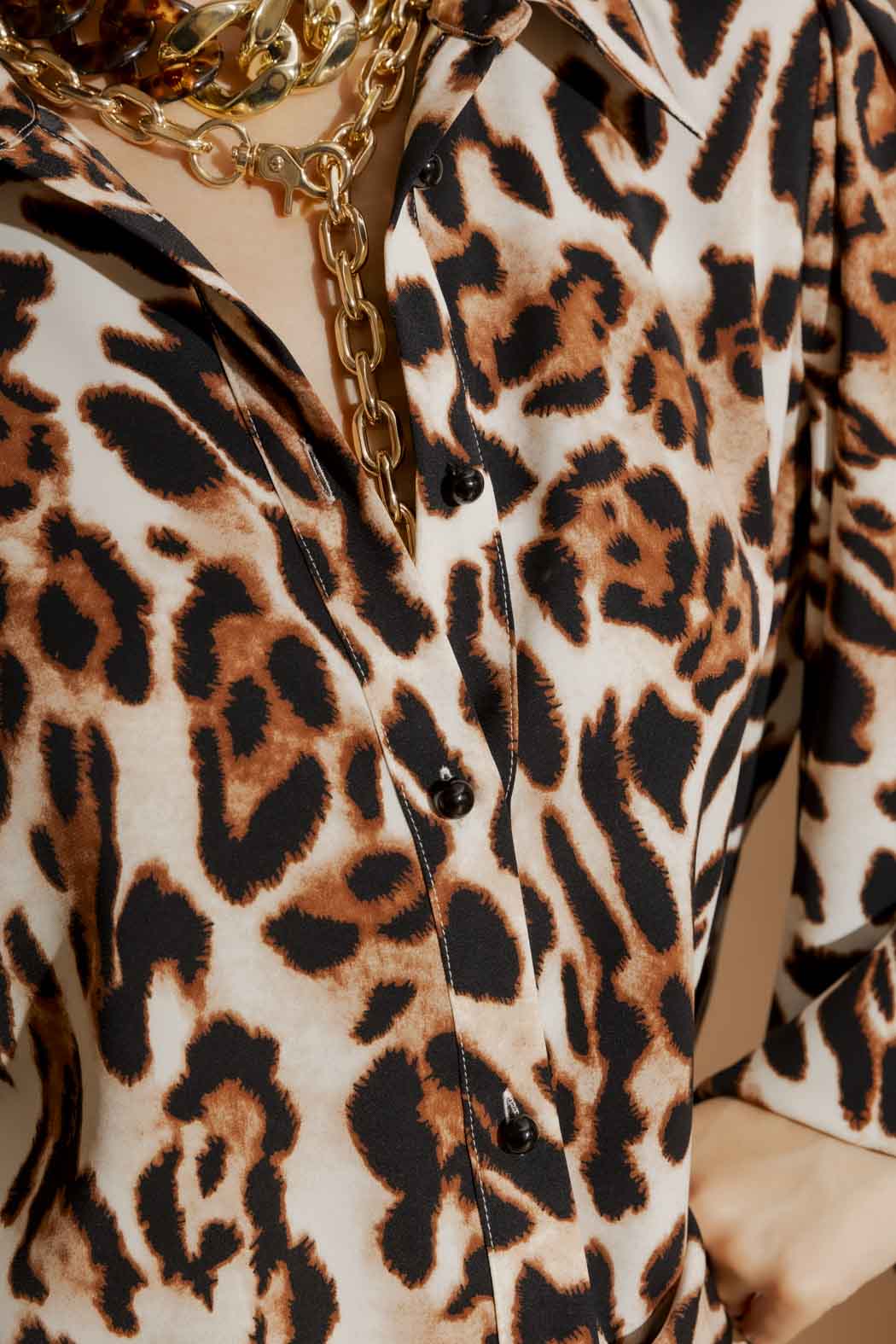 Tan Animal Balloon Sleeve Shirt Tan Animal