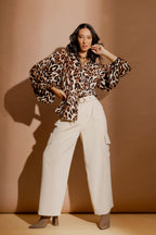 Tan Animal Balloon Sleeve Shirt Tan Animal