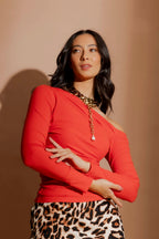 Red Tencel One Shoulder Top