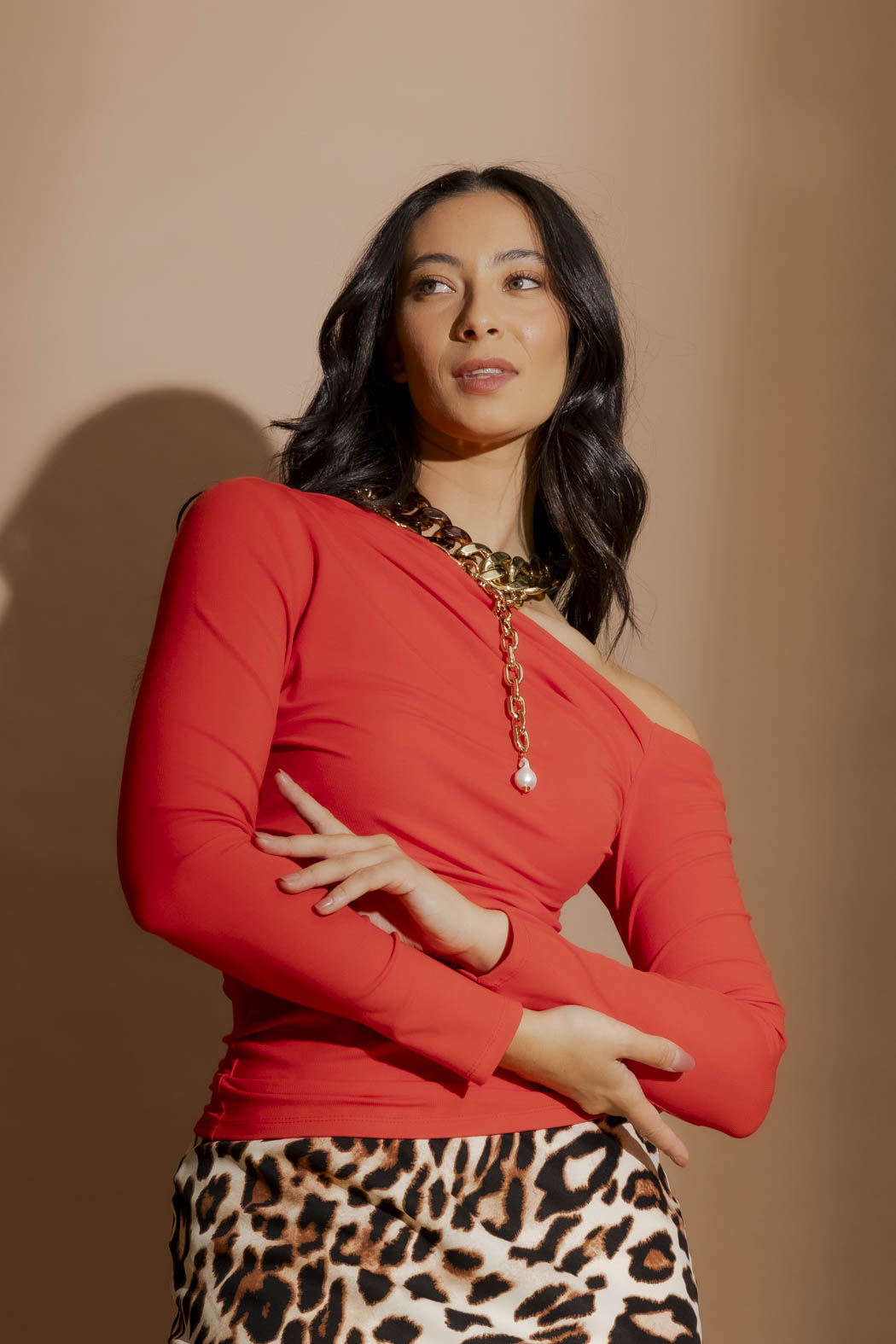 Red Tencel One Shoulder Top