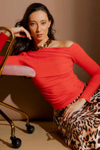Red Tencel One Shoulder Top
