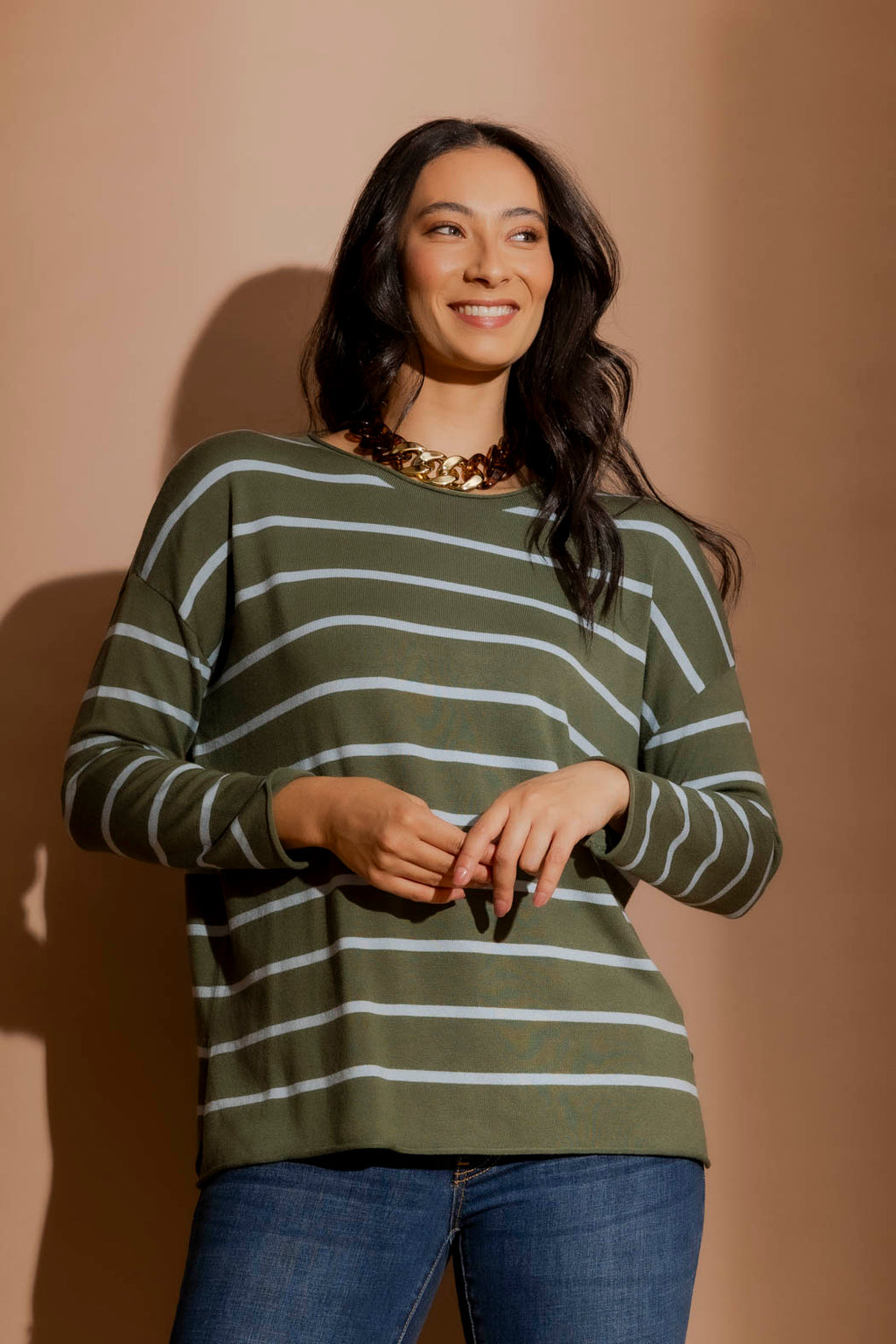 Khaki/Blue Fine Stripe Knit Khaki/Blue S