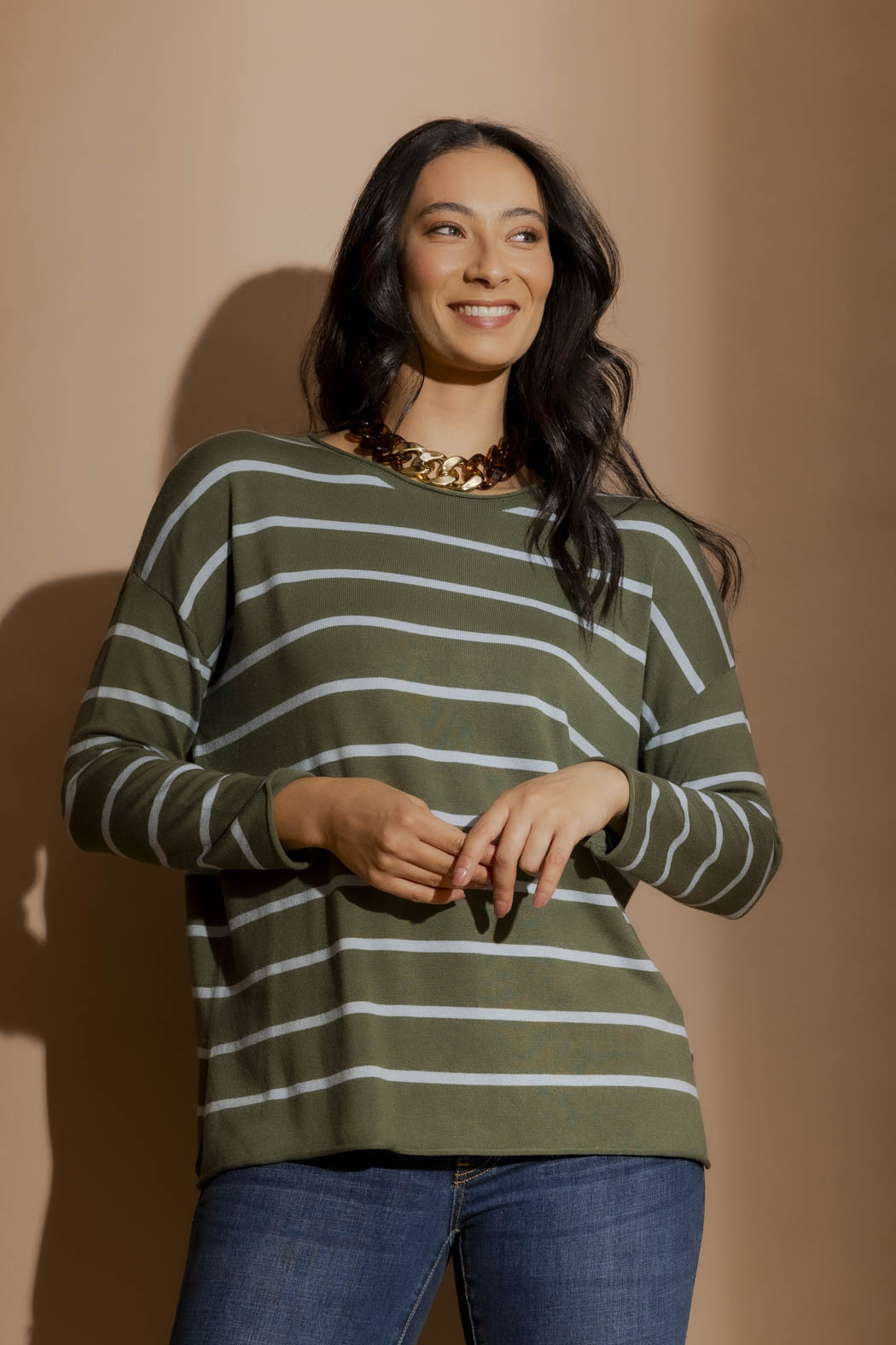 Khaki/Blue Fine Stripe Knit Khaki/Blue S