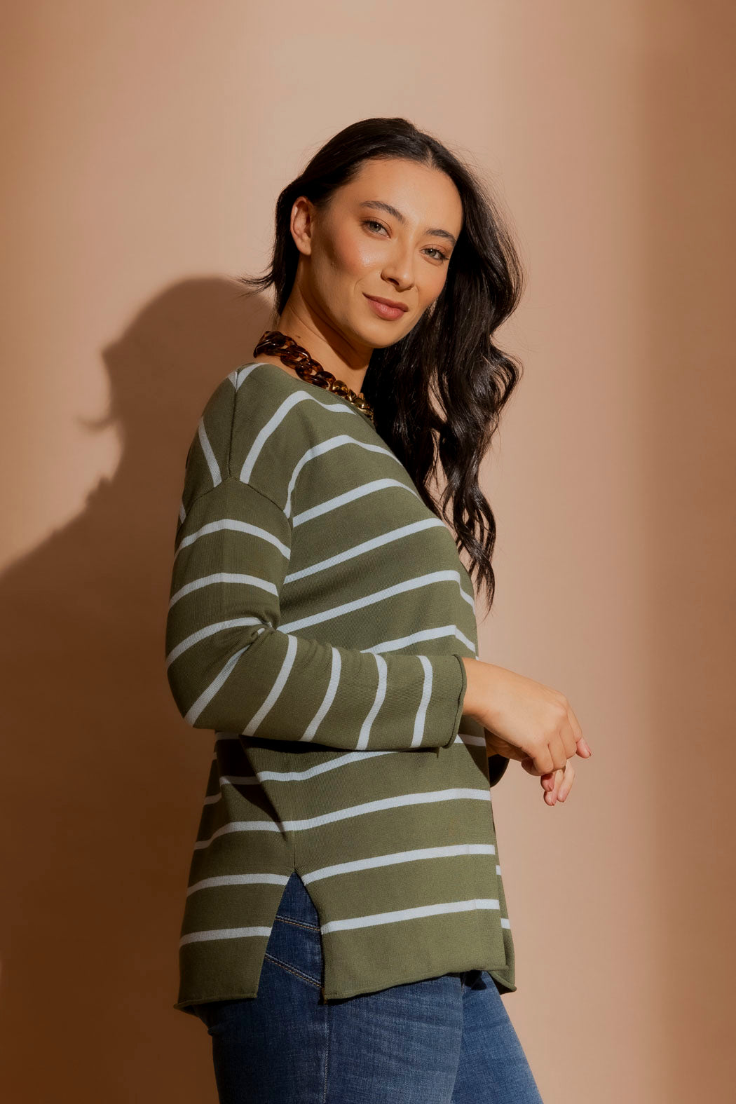 Khaki/Blue Fine Stripe Knit Khaki/Blue S